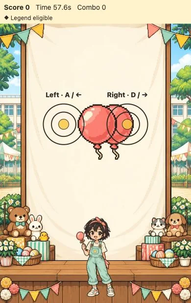 Actual gameplay popping balloons passing two targets at the festival booth