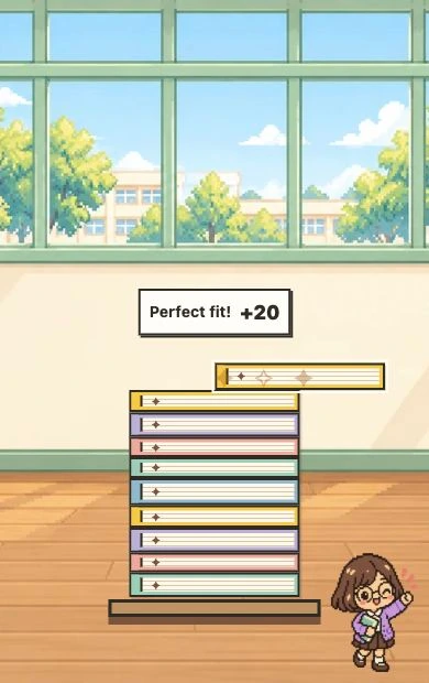 Actual classroom gameplay stacking colorful books with the book helper
