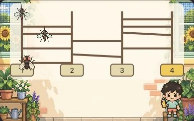 Actual gameplay with three pests on four summer-school ladder rails and a yellow-spray student