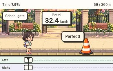 Actual gameplay of a backpack student running home and preparing to jump a puddle